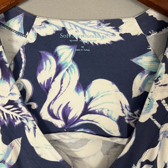 Soft Surroundings Sheath Dress Women's M Blue White Floral Stretch Surplice Neck - Picture 2 of 5